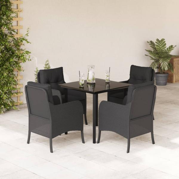 ARDEBO.de - 5-tlg. Garten-Essgruppe mit Kissen Schwarz Poly Rattan