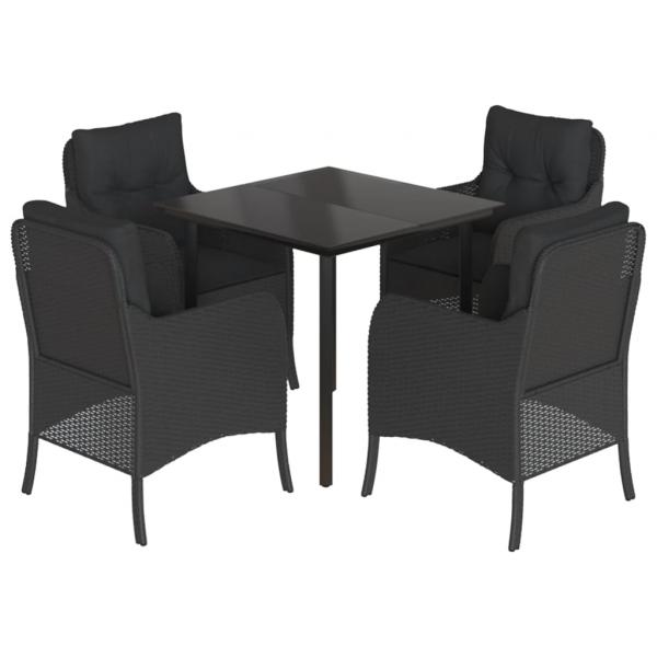 5-tlg. Garten-Essgruppe mit Kissen Schwarz Poly Rattan
