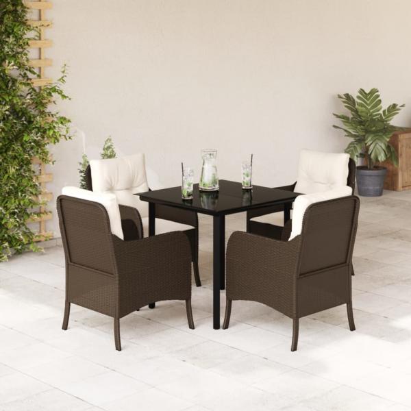 ARDEBO.de - 5-tlg. Garten-Essgruppe mit Kissen Braun Poly Rattan