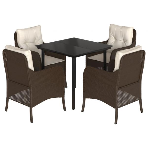 5-tlg. Garten-Essgruppe mit Kissen Braun Poly Rattan