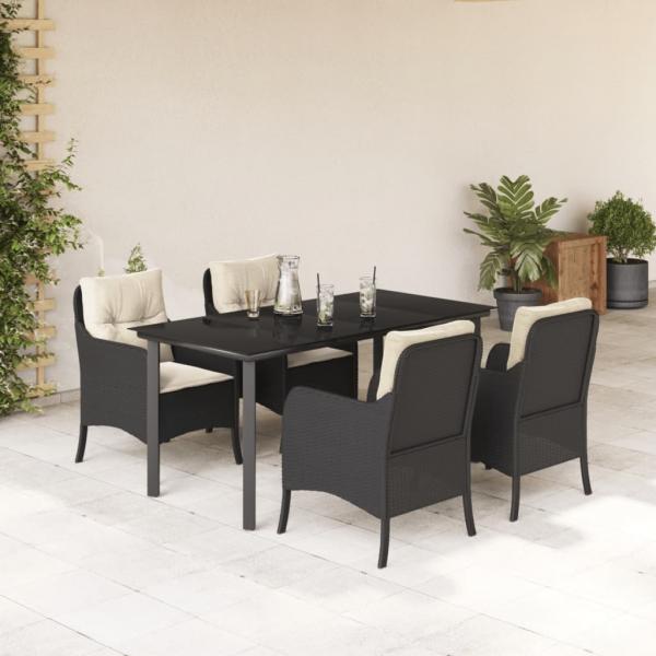 ARDEBO.de - 5-tlg. Garten-Essgruppe mit Kissen Schwarz Poly Rattan