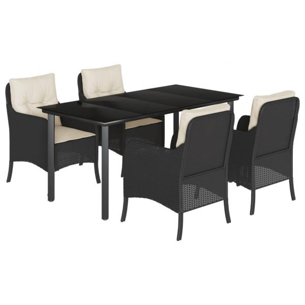 5-tlg. Garten-Essgruppe mit Kissen Schwarz Poly Rattan