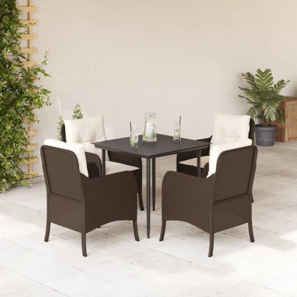 ARDEBO.de - 5-tlg. Garten-Essgruppe mit Kissen Braun Poly Rattan