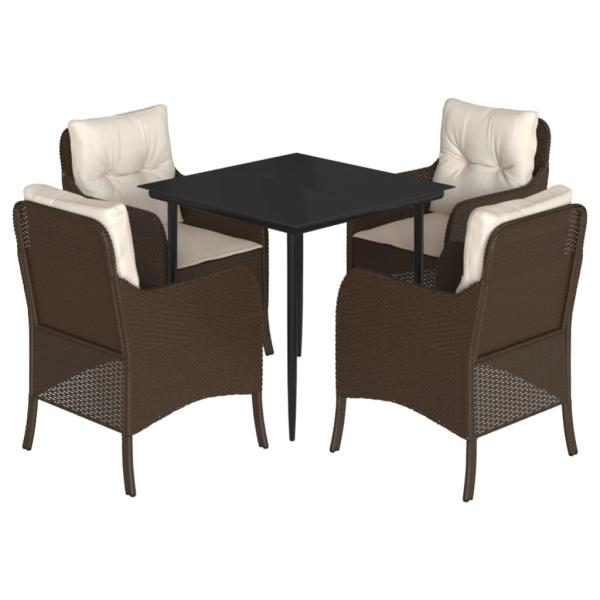 5-tlg. Garten-Essgruppe mit Kissen Braun Poly Rattan