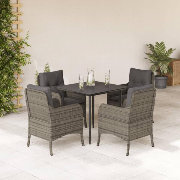 ARDEBO.de - 5-tlg. Garten-Essgruppe mit Kissen Grau Poly Rattan