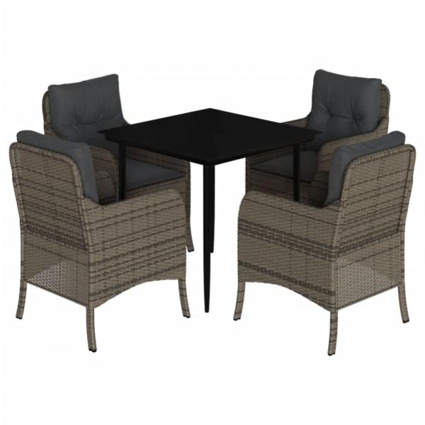 5-tlg. Garten-Essgruppe mit Kissen Grau Poly Rattan