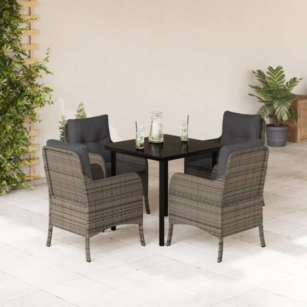 ARDEBO.de - 5-tlg. Garten-Essgruppe mit Kissen Grau Poly Rattan