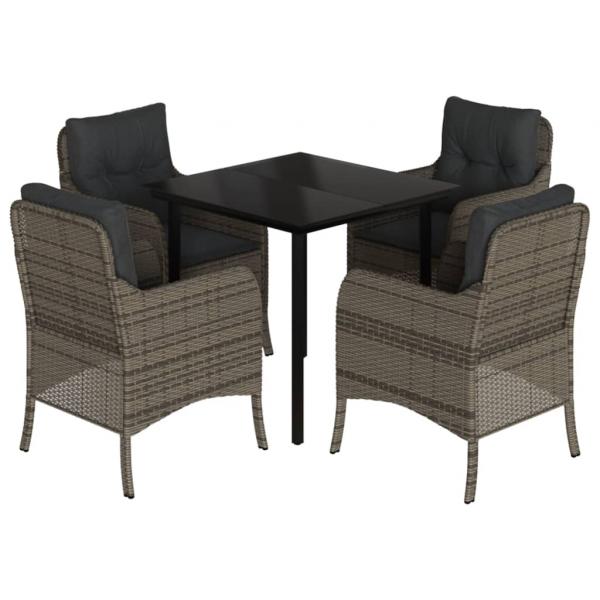 5-tlg. Garten-Essgruppe mit Kissen Grau Poly Rattan