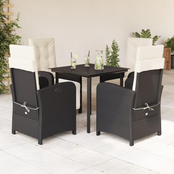 ARDEBO.de - 5-tlg. Garten-Essgruppe mit Kissen Schwarz Poly Rattan