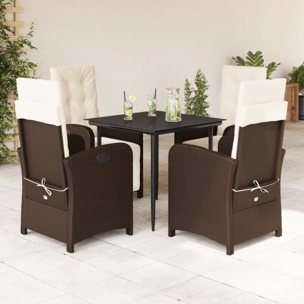 ARDEBO.de - 5-tlg. Garten-Essgruppe mit Kissen Braun Poly Rattan