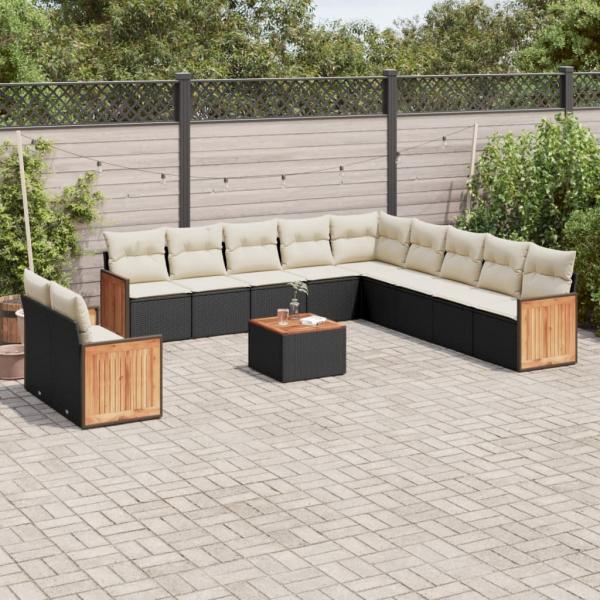ARDEBO.de - 12-tlg. Garten-Sofagarnitur mit Kissen Schwarz Poly Rattan