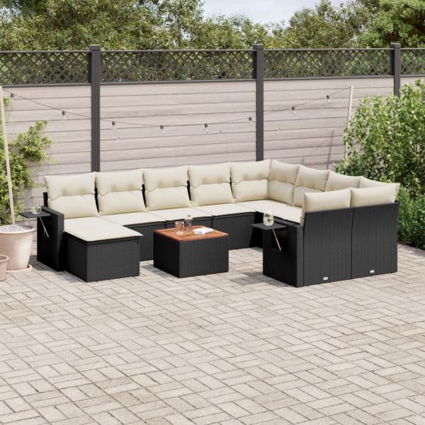 ARDEBO.de - 11-tlg. Garten-Sofagarnitur mit Kissen Schwarz Poly Rattan