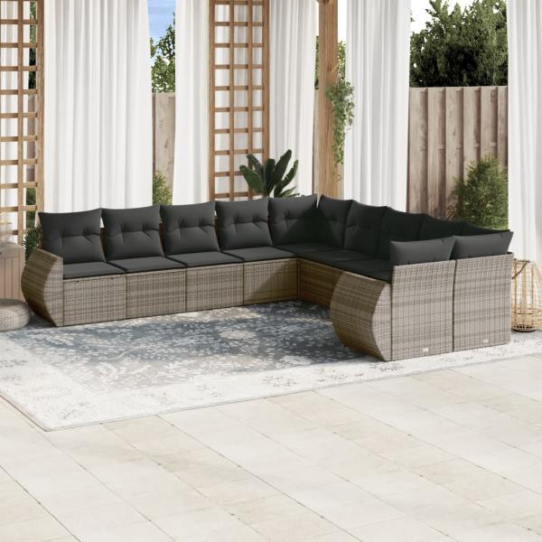 ARDEBO.de - 10-tlg. Garten-Sofagarnitur mit Kissen Grau Poly Rattan