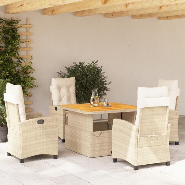 ARDEBO.de - 5-tlg. Garten-Essgruppe mit Kissen Beige Poly Rattan