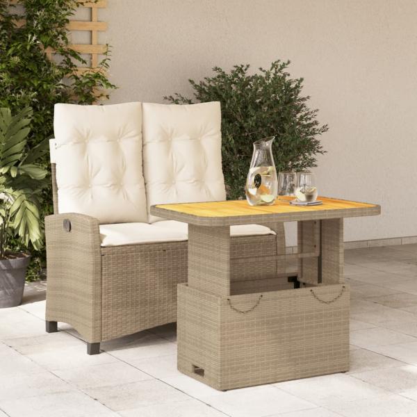 ARDEBO.de - 2-tlg. Garten-Essgruppe mit Kissen Beige Poly Rattan