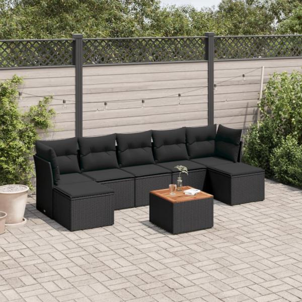 ARDEBO.de - 8-tlg. Garten-Sofagarnitur mit Kissen Schwarz Poly Rattan