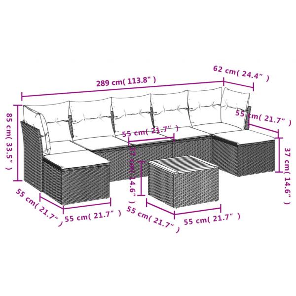 8-tlg. Garten-Sofagarnitur mit Kissen Schwarz Poly Rattan