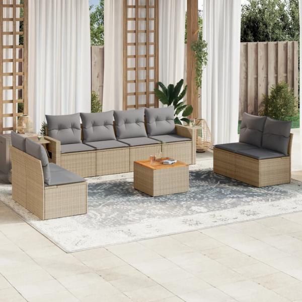 ARDEBO.de - 9-tlg. Garten-Sofagarnitur mit Kissen Beige Poly Rattan