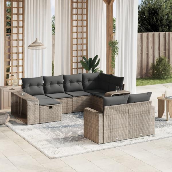 ARDEBO.de - 10-tlg. Garten-Sofagarnitur mit Kissen Grau Poly Rattan