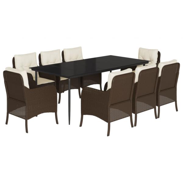 9-tlg. Garten-Essgruppe mit Kissen Braun Poly Rattan