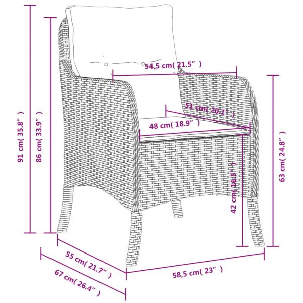 Gartenstühle mit Kissen 2 Stk. Braun Poly Rattan