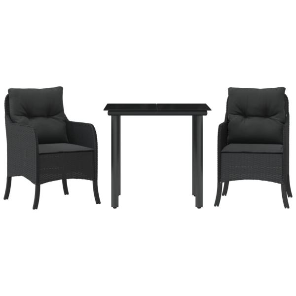 3-tlg. Garten-Essgruppe mit Kissen Schwarz Poly Rattan