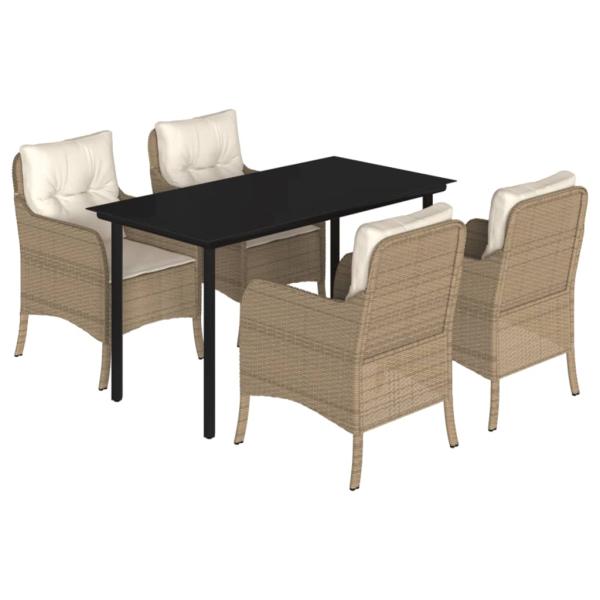 5-tlg. Garten-Essgruppe mit Kissen Beige Poly Rattan