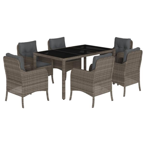 7-tlg. Garten-Essgruppe mit Kissen Grau Poly Rattan