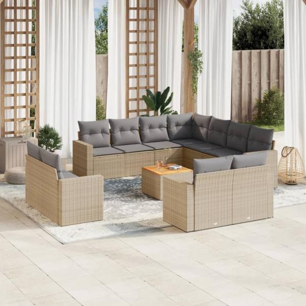 ARDEBO.de - 12-tlg. Garten-Sofagarnitur mit Kissen Beige Poly Rattan