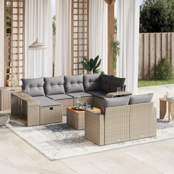 ARDEBO.de - 11-tlg. Garten-Sofagarnitur mit Kissen Beige Poly Rattan
