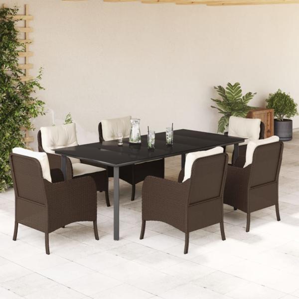 ARDEBO.de - 7-tlg. Garten-Essgruppe mit Kissen Braun Poly Rattan