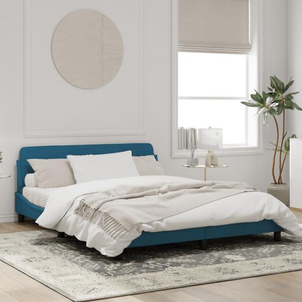 Bettgestell mit Kopfteil Blau 160x200 cm Samt