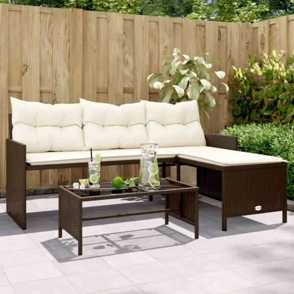 ARDEBO.de - Gartensofa in L-Form mit Tisch und Kissen Braun Poly Rattan