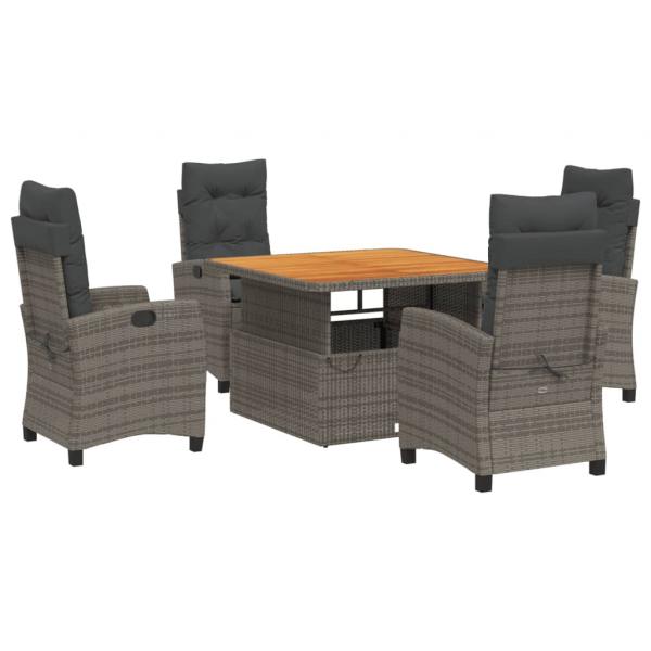 5-tlg. Garten-Essgruppe mit Kissen Grau Poly Rattan