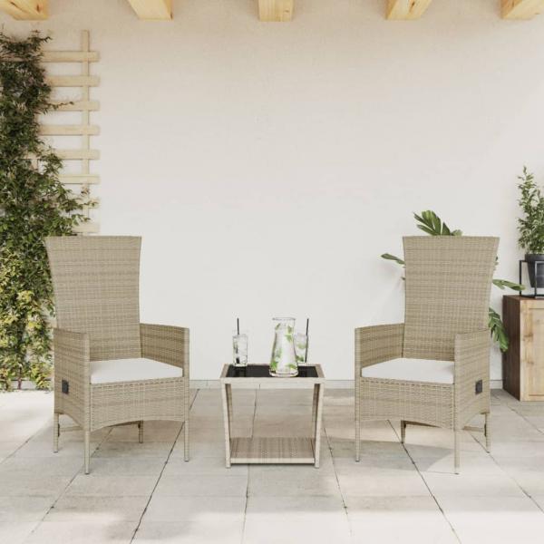 ARDEBO.de - 3-tlg. Garten-Essgruppe mit Kissen Beige Poly Rattan