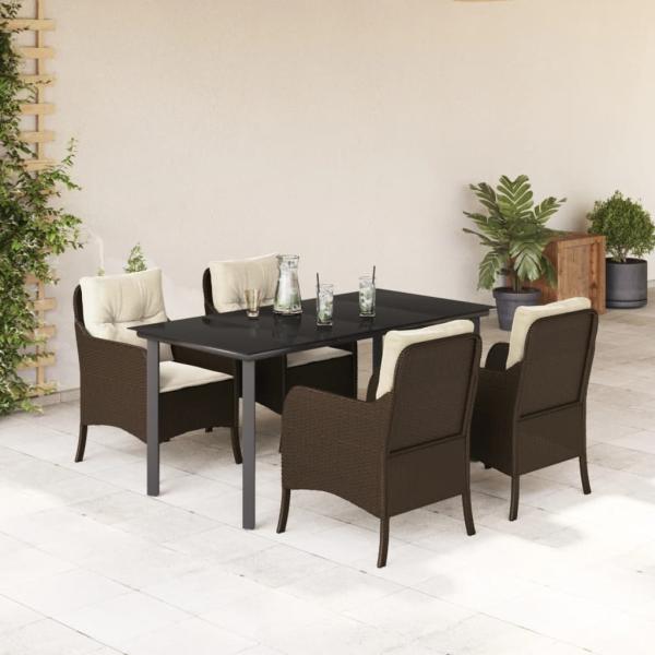 ARDEBO.de - 5-tlg. Garten-Essgruppe mit Kissen Braun Poly Rattan