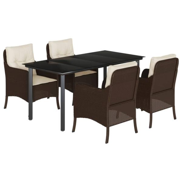5-tlg. Garten-Essgruppe mit Kissen Braun Poly Rattan
