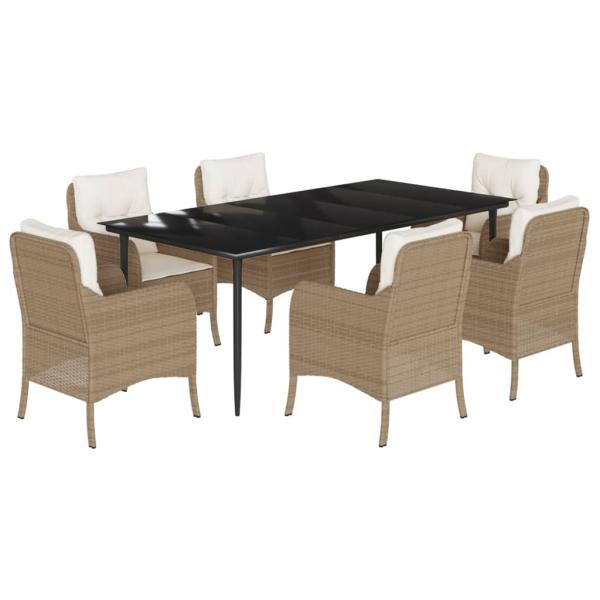 7-tlg. Garten-Essgruppe mit Kissen Beige Poly Rattan