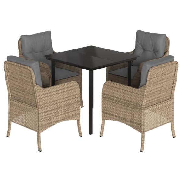 5-tlg. Garten-Essgruppe mit Kissen Beige Poly Rattan