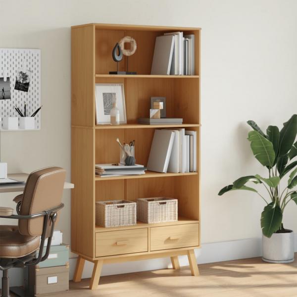 Bücherregal OLDEN 4 Fächer Braun Massivholz Kiefer