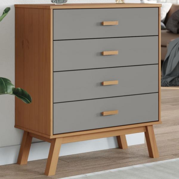 ARDEBO.de - Schubladenschrank OLDEN Grau und Braun Massivholz Kiefer