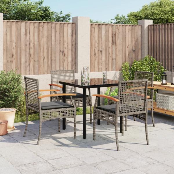 ARDEBO.de - 5-tlg. Garten-Essgruppe mit Kissen Grau Poly Rattan