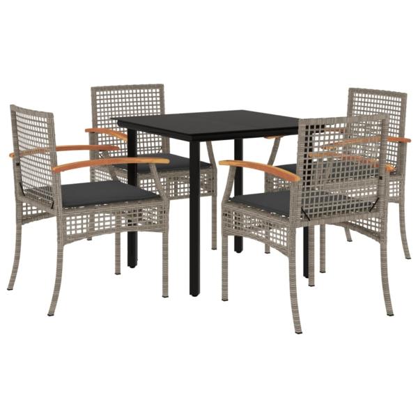 5-tlg. Garten-Essgruppe mit Kissen Grau Poly Rattan