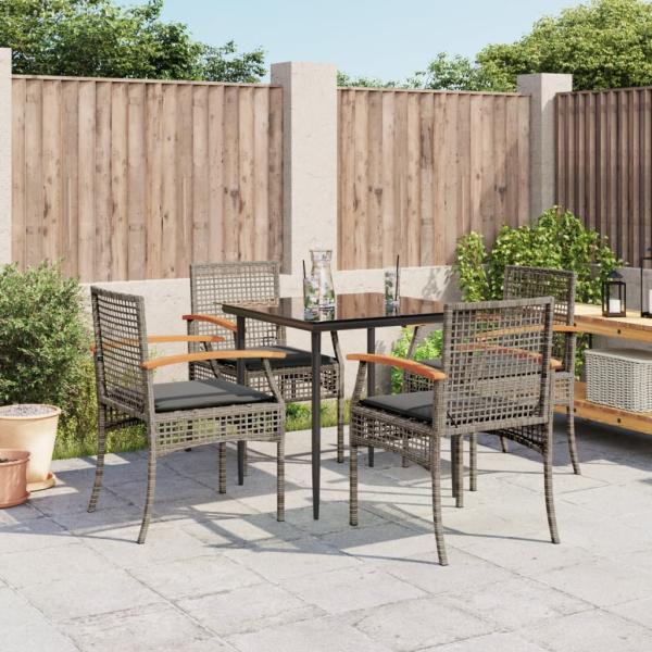ARDEBO.de - 5-tlg. Garten-Essgruppe mit Kissen Grau Poly Rattan