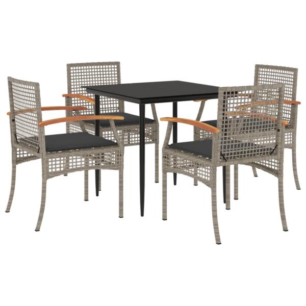 5-tlg. Garten-Essgruppe mit Kissen Grau Poly Rattan