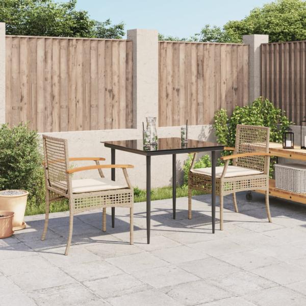 ARDEBO.de - 3-tlg. Garten-Essgruppe mit Kissen Beige Poly Rattan