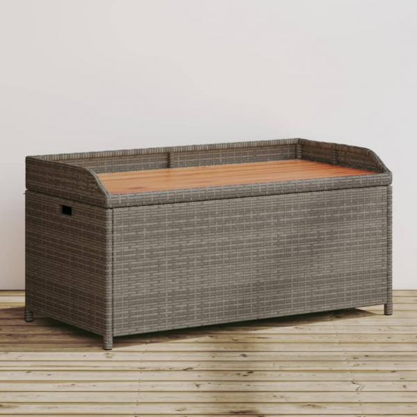 ARDEBO.de - Bank mit Stauraum Grau 100x50x52 cm Poly Rattan Akazienholz
