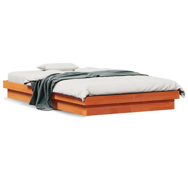 ARDEBO.de - Massivholzbett mit LED-Beleuchtung Wachsbraun 120x190 cm Kiefer