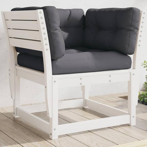 ARDEBO.de - Gartensofa mit Armlehnen und Kissen Weiß Massivholz Kiefer