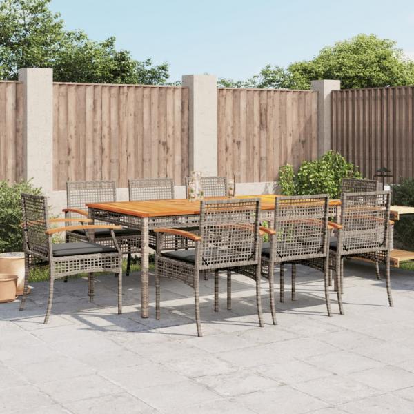 ARDEBO.de - 9-tlg. Garten-Essgruppe mit Kissen Grau Poly Rattan